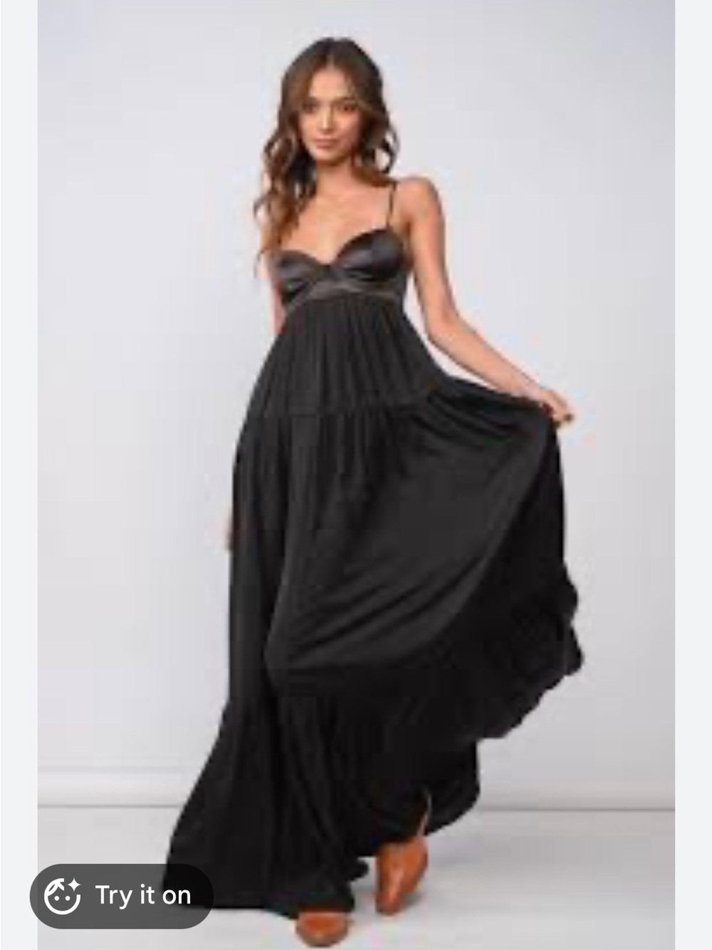 Black Satin corset Tiered Maxi Dress size small (56)